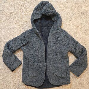 ★💗Juniors Fleece Shearling Gray Reversible Faux Fur Hooded Open Jacket Coat